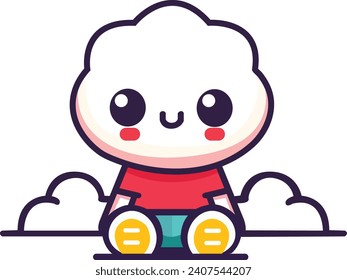 Cute Cartoon Character sitting in cloud illustration 