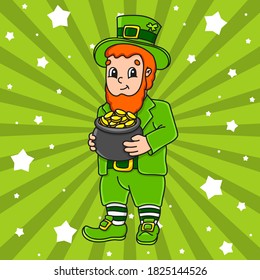 Cute cartoon character. St. Patrick's day. Colorful vector illustration. Isolated on color background. Template for your design.