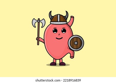 Cute Cartoon Character Stomach Viking Pirate With Hat And Holding Ax And Shield