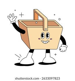 Cute cartoon character of a storage box mascot with a smiling face, expressive eyes, and waving hand gesture.