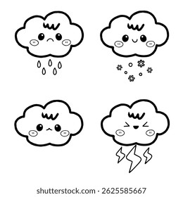 Cute Cartoon Character Style of Cloud Hand Drawn Outline set that you can use as an illustration, kids colouring book, create outline background or etc.