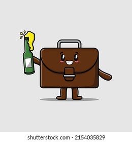 Cute cartoon character Suitcase with soda bottle in modern cute style design