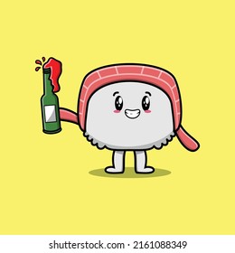 Cute cartoon character Sushi with soda bottle in modern cute style design