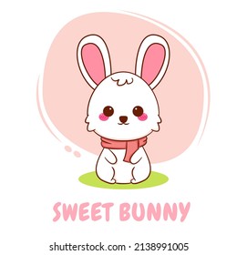 Cute cartoon character of sweet bunny wearing shawl Hand drawn style flat character