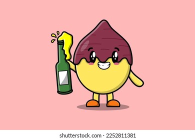 Cute cartoon character Sweet potato with soda bottle in modern cute style design flat illustration