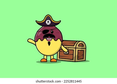Cute cartoon character Sweet potato pirate with treasure box illustration in modern style design