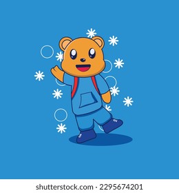 cute cartoon character teddy bear waving
