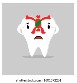 Cute cartoon character teeth are being attacked by germs. with a gray background. vector illustration. modern, cute, and simple style design.