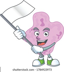 Cute cartoon character of tetracoccus holding white flag. Vector illustration