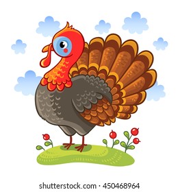 Cute cartoon character turkey. Turkey  isolated on a white background, vector illustration. Farm animal.