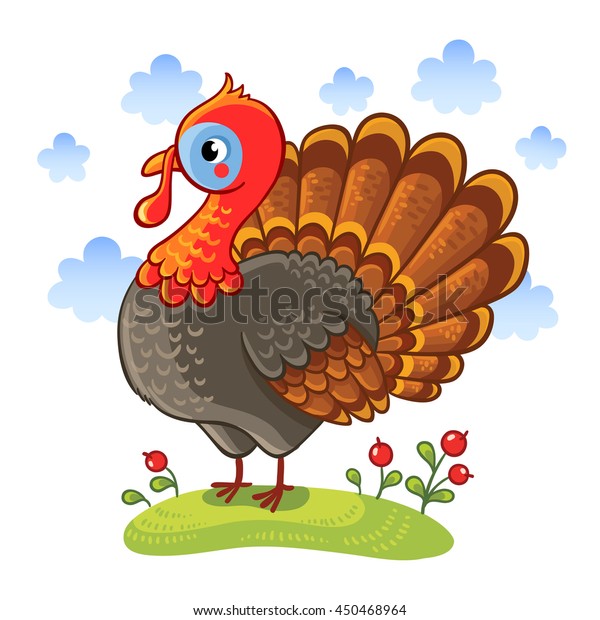 Cute Cartoon Character Turkey Turkey Isolated On A White Background