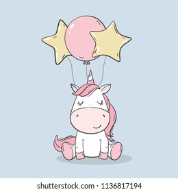 Cute cartoon character unicorn. Print for Baby Shower