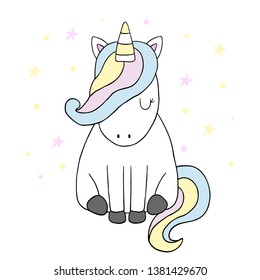 Cute cartoon character unicorn. Print for Baby Shower