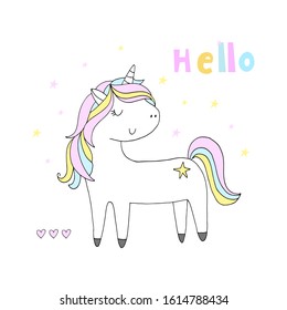 Cute cartoon character unicorn. Print for Baby Shower