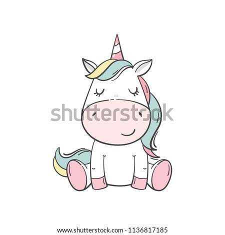 Cute cartoon character unicorn. Print for Baby Shower