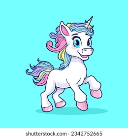 Cute cartoon character unicorn vector illustration.