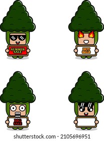 cute cartoon character vector broccoli vegetable mascot costume set summer sale bundle collection