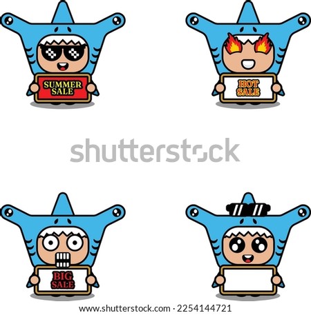 cute cartoon character vector hammerhead shark sea animal mascot costume set summer sale bundle collection