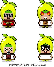cute cartoon character vector lemon fruit mascot costume set summer sale bundle collection
