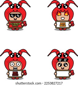 cute cartoon character vector lobster animal mascot costume set summer sale bundle collection