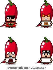 cute cartoon character vector red chili vegetable mascot costume set summer sale bundle collection
