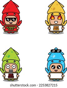 cute cartoon character vector squid sea animal mascot costume set summer sale bundle collection