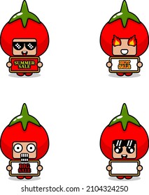 cute cartoon character vector tomato vegetable mascot costume set summer sale bundle collection