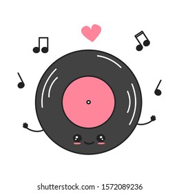 cute cartoon character vinyl record vector illustration with music notes