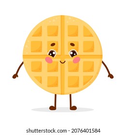 Cute cartoon character waffle standing single and smiling. Vector illustration isolated on white background.
