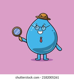 Cute cartoon character Water drop detective is searching with magnifying glass and cute style design