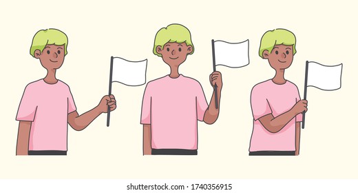 cute cartoon character waving flag concept