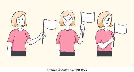 cute cartoon character waving flag concept