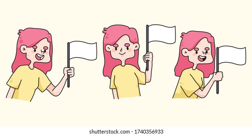 cute cartoon character waving flag concept