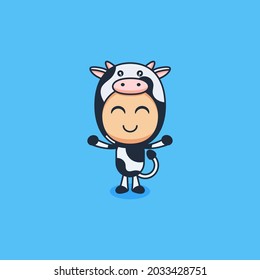 Cute cartoon character wearing cow animal costume vector illustration. Cute cartoon character.
Cute animal cartoon character