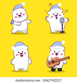 lindo personaje de dibujos animados oso blanco polar es singingi set Vector Ilustración para Elementos, Clipart y pegatina