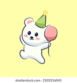 cute cartoon character white bear birthday bring a balloon vector