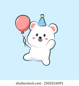 cute cartoon character white bear bring a balloon vector