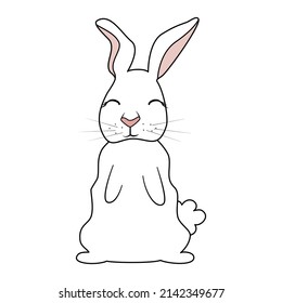 Cute cartoon character white rabbit vector illustration isolated on white background	