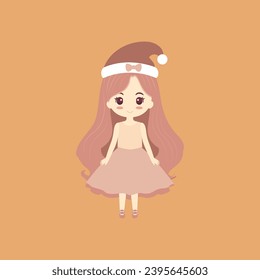 Cute Cartoon Character Woman of a Happy wearing cap santa claus, merry christmas concept