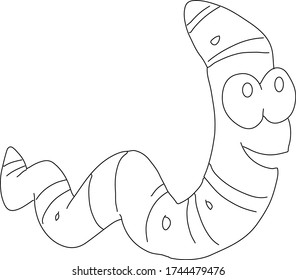 Cute cartoon character worm coloring book. Vector illustration isolated