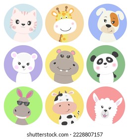 Cute cartoon characters animals, kawaii flat style. Modern poster for prints, kids cards, t-shirts and other. Vector illustration.