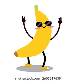 Cute cartoon characters banana. Mascot. Suitable for flat design graphic illustration, clip art, stickers, etc