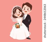 Cute cartoon characters bride and groom