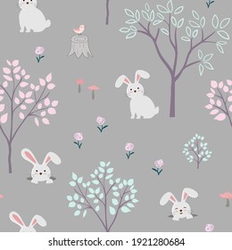 Cute cartoon characters of bunnies seamless pattern,vector illustration