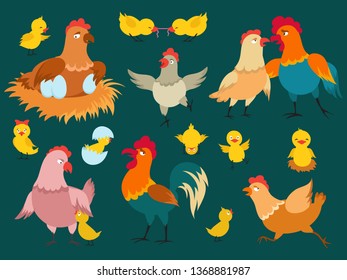 Cute cartoon characters chicken vector of set
