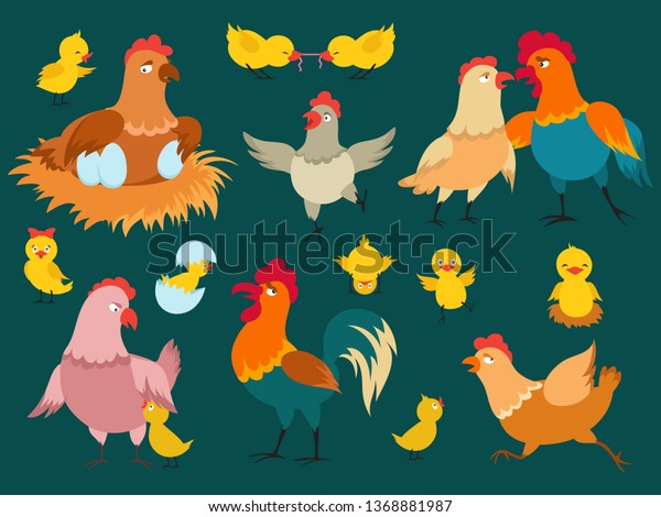 Cute Cartoon Characters Chicken Vector Set Stock Vector (Royalty Free ...