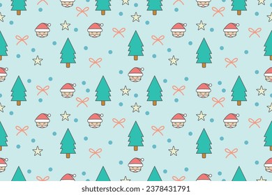 Cute cartoon characters and Christmas elements, seamless pattern.