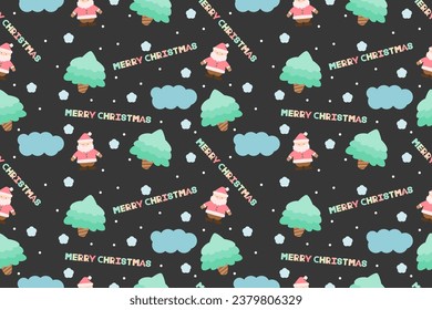 Cute cartoon characters and Christmas elements, seamless pattern.