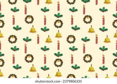 Cute cartoon characters and Christmas elements, seamless pattern.