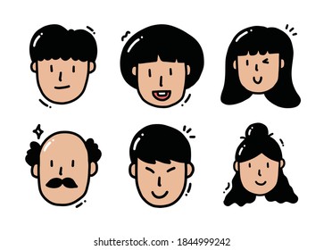 Cute cartoon characters with difference of Age and Gender, hand drawn vector illustration.